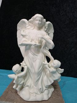 White Angel Figurine with Cherubs
