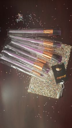 Christmas gift set 7pcs cute pro brushes with glitter cosmetic bag