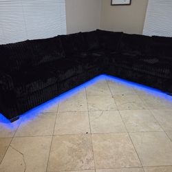 Brand New Sectional Corduroy Fabric Black With LED Light $689 