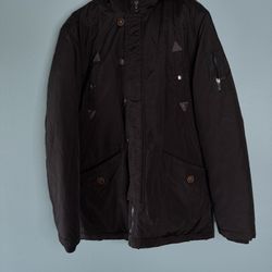 Black Winter Parka Jacket – Warm & Heavy Duty – Men’s (Unknown Size, Fits Like L/XL)