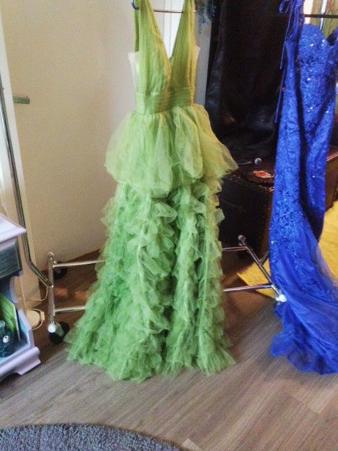Lime Green Wedding Dress With Ruffles