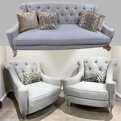 Designer Michael Amini Studio Aico 3p Gray Tufted Sofa Armchairs Set