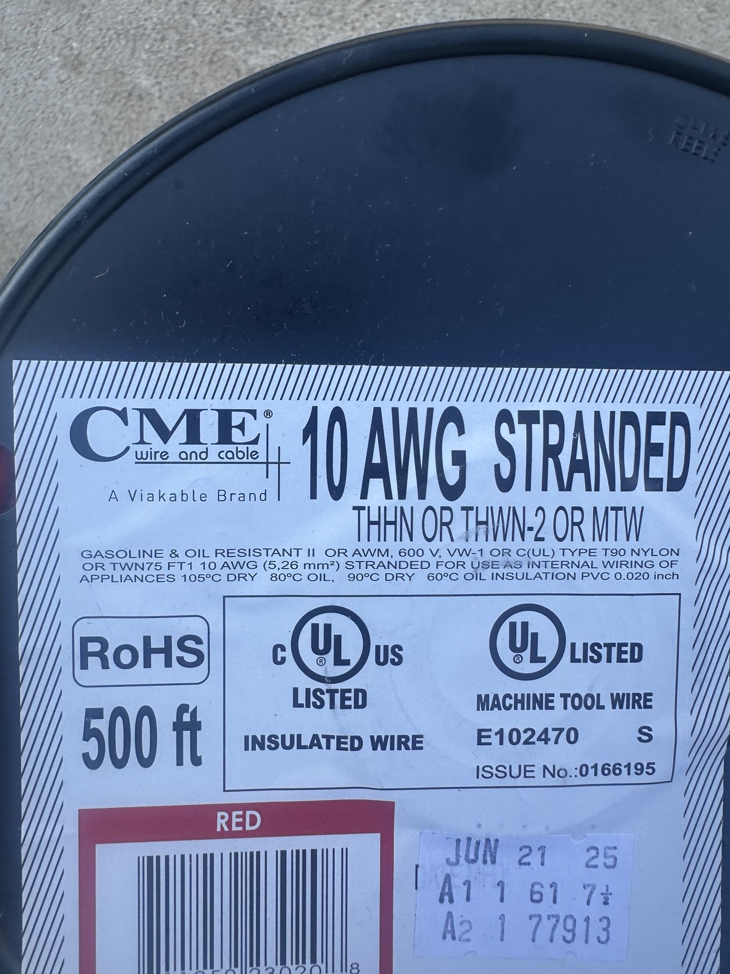 500ft. 10 Gauge Red Stranded copper THHN Wire