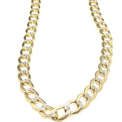Oro Solido 14k Linda Cadena Semi Cubana Adiamantada 
