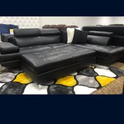 *Weekend Special*---Ibiza Black Sleek Leather Sectional Sofa W/Ottoman---Now $799---No Credit Needed Financing Available 