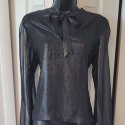 Express Shimmering Black Tie-Neck Blouse