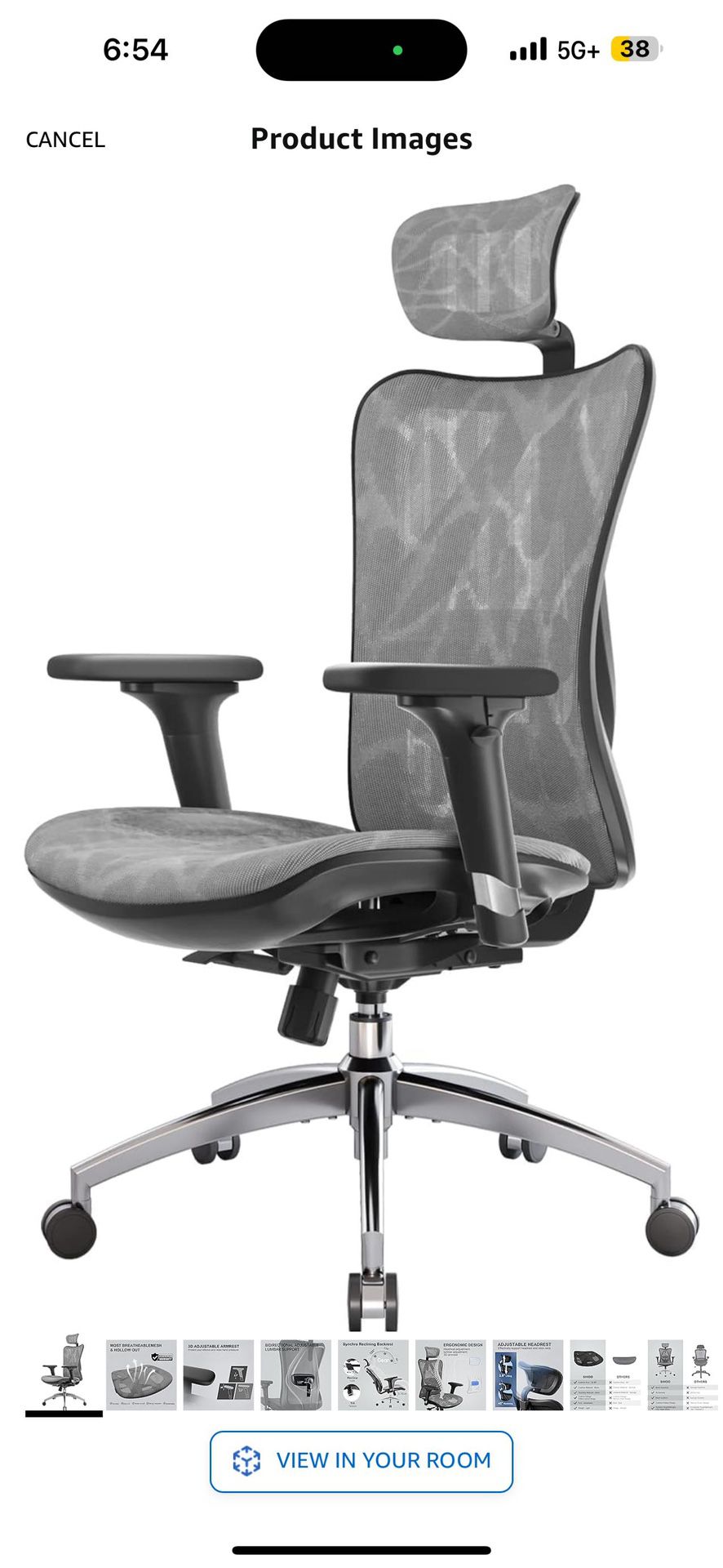 SIHOO M57 Ergonomic Office Chair with 3 Way Armrests Lumbar Support and Adjustable Headrest High Back Tilt Function Grey