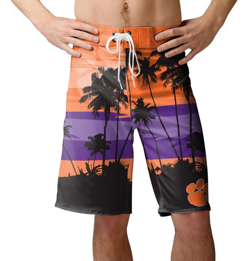NEW! FOCO CLEMSON Men's Team Logo Sunset Swim Boardshorts XL