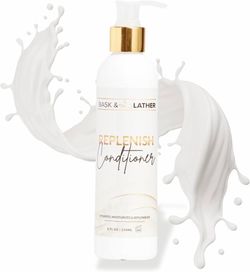 BASK & LATHER Replenish Conditioner – Deep Hydrating, Natural Formula for Elasticity & Detangling, Silicone-Free, Paraben-Free, Color-Safe, 8 oz/Must 