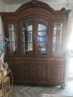 Large Wood China Cabinet with Glass Doors