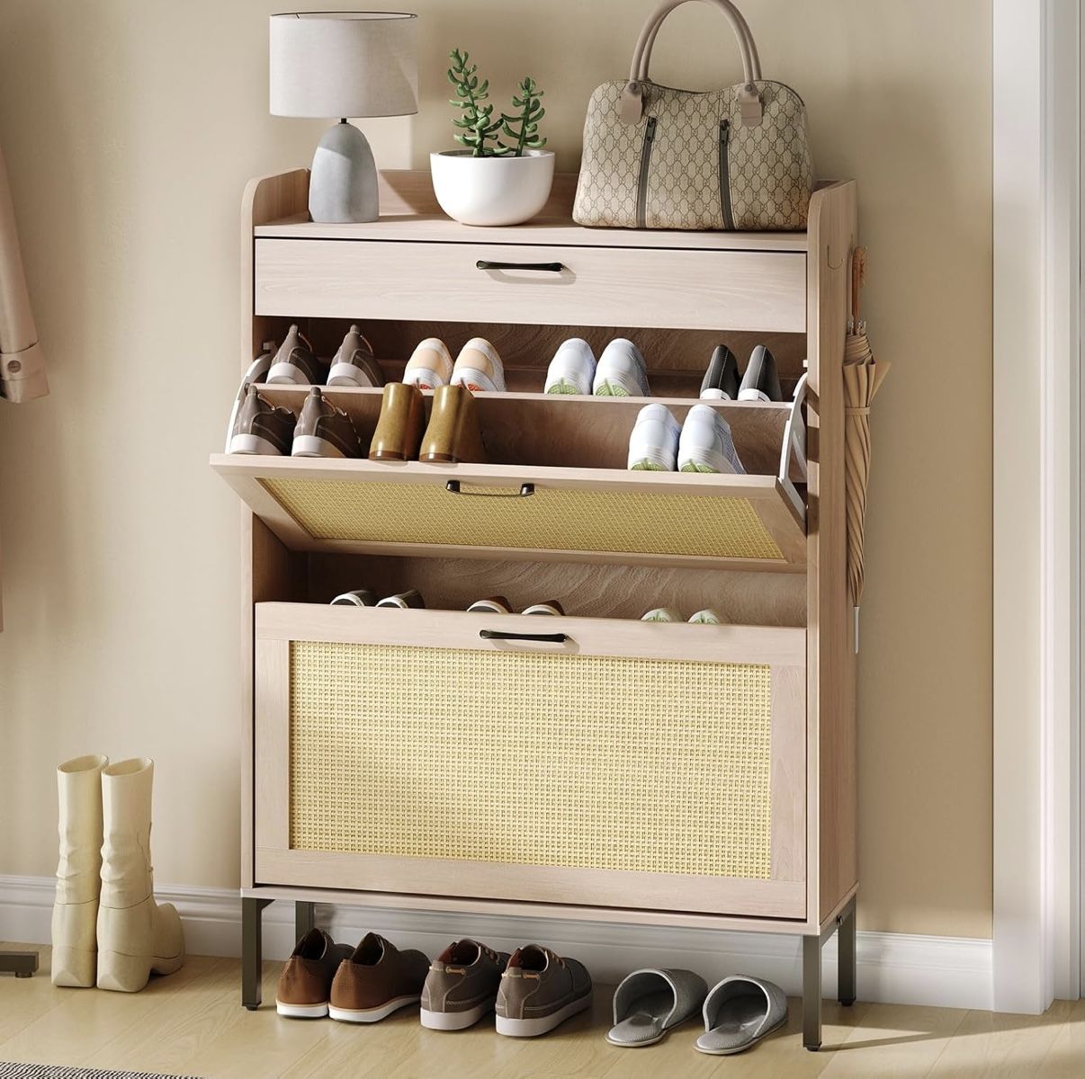 Brand New Rattan Shoe Storage Cabinet - Unused