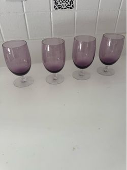 Set of 4 Purple Stemmed Glasses Fostoria Fascination Lilac Amethyst