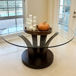 Round Glass Kitchen Table – 54 Inch – Modern Solid Wood Base