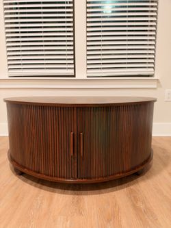Round Wood Coffee Table with Cabinet Storage
