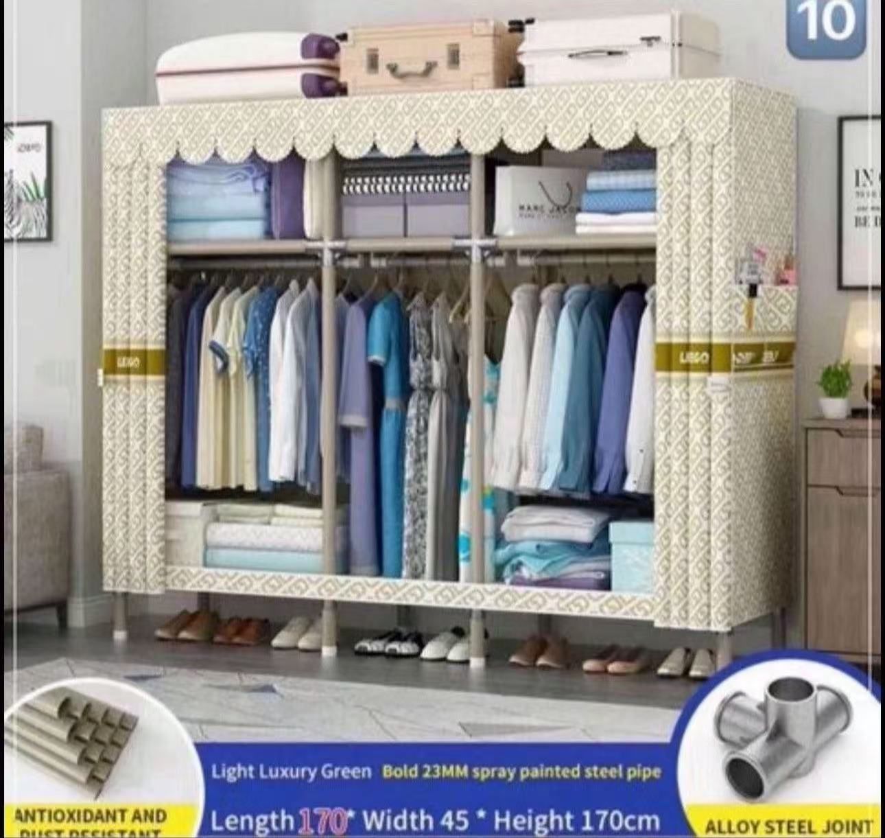 Large Wardrobe Closet with Hanging Rods and Shelves Metal Frame Wardrobe Clothes Organizer with Fabr