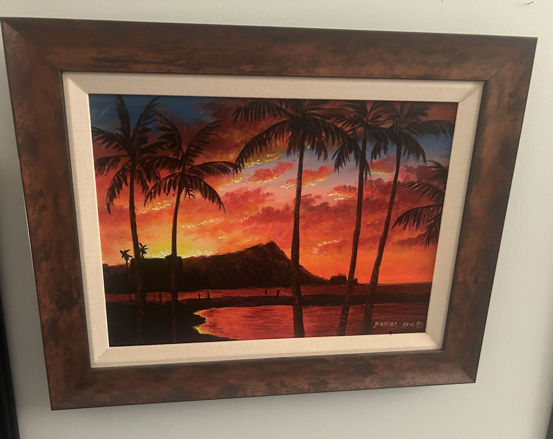 Daniel Kim Hawaiian Sunset Vibrant Painting Signed