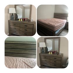 Queen Size Bed Set with Dresser & Mirror – Excellent Condition