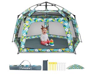 Baby Playpen Pop-up Tent - Outdoor & Indoor Play Tent for Beach with Canopy Travel Bag Portable Play Yard for Babies & Toddlers (Forest)
