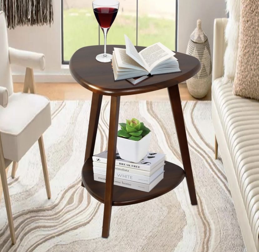 Wood Side Table, Small End Table with Storage Shelf, Small Coffee Table for Living Room