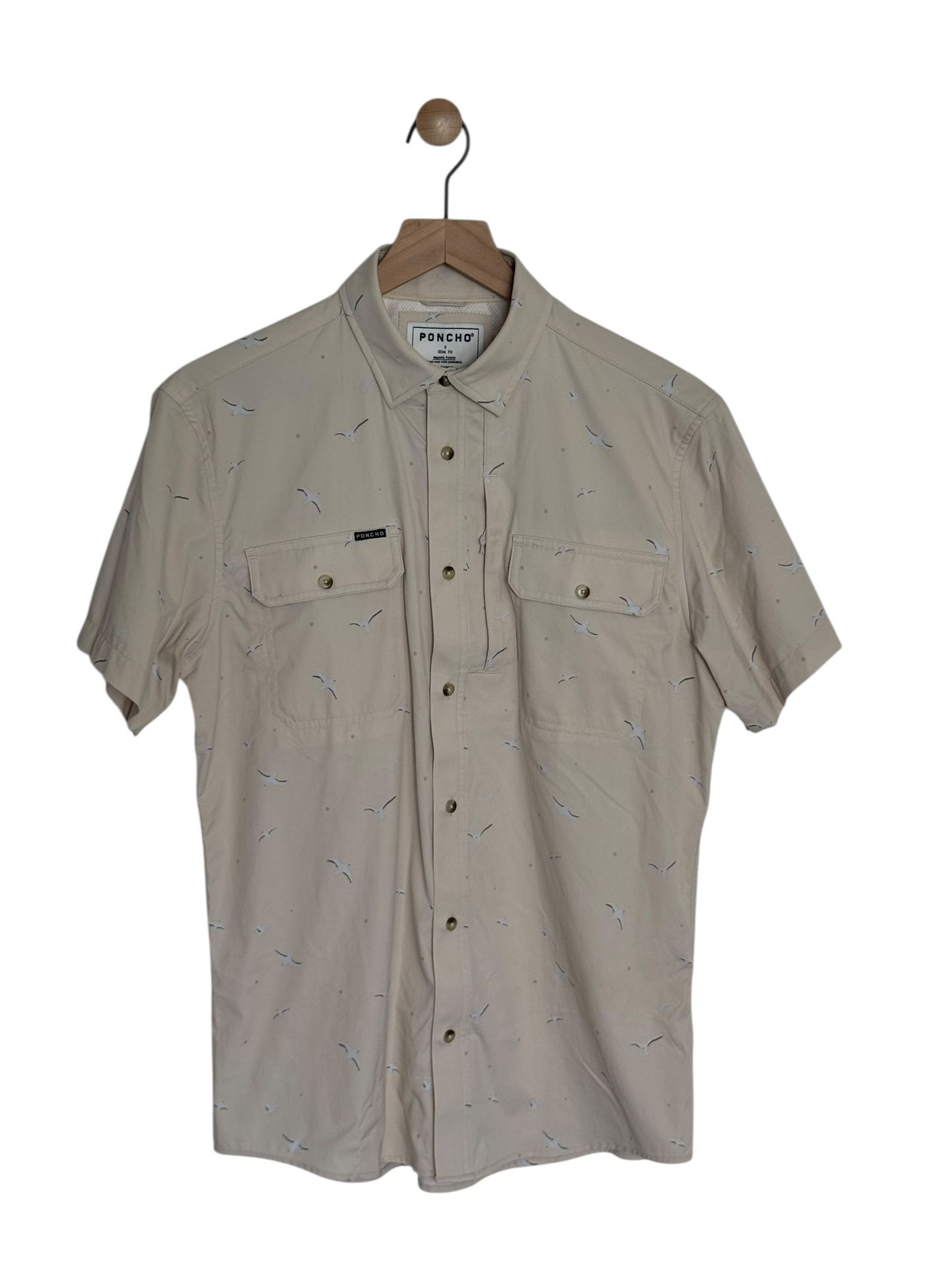 Poncho Shirt Slim Fit Fishing Magnetic Pockets Mens Small Seagulls