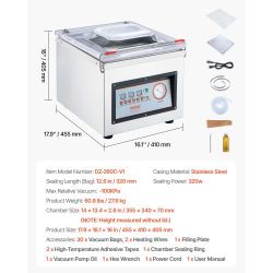 Chamber Vacuum Sealer, 320W Sealing Power, Vacuum Packing Machine for Wet Foods, Meats, Marinades and More, Compact Size with 12.6 in Sealing Length, 