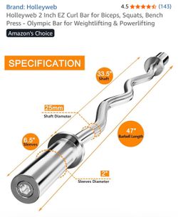 Holleyweb 2 Inch EZ Curl Bar for Biceps, Squats, Bench Press - Olympic Bar for Weightlifting & Powerlifting