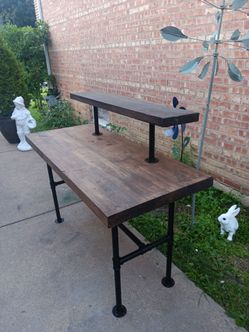 Brand New Industrial style Desk Dark Stained Steel & Solid Wood
