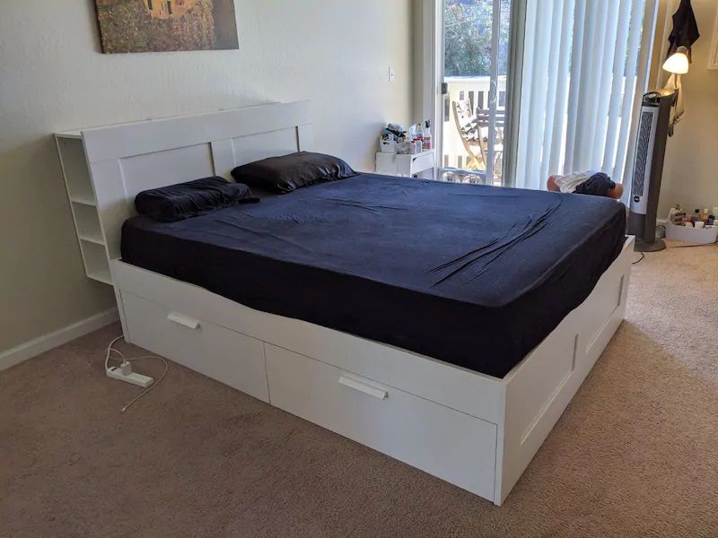 IKEA Brimnes Platform bed with drawers and Brimnes Headboard with storage space on both sides!!!!