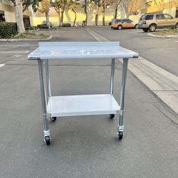 Stainless Steel Table 24 x 36 Inches with Wheels Casters NSF Heavy Duty Commercial Prep Table with 2” Backsplash and Adjustable Undershelf