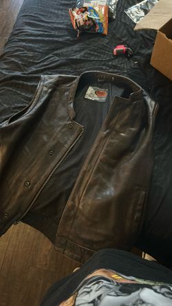 First MFG Co. Vintage Brown Leather Biker Vest - Single Panel Back