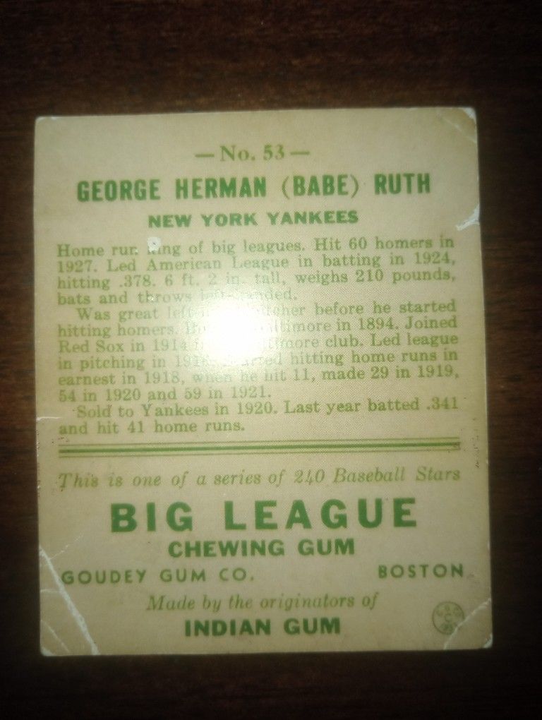 Babe Ruth No 53 Big League Chew