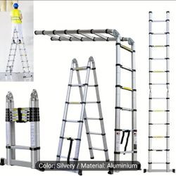 A_frame Telescopic Step Ladder Aluminum 12.5ft Portable Anti Slip Stabilizer Bar multi purpose 