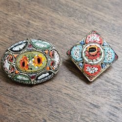 Italy Micro Mosaic Antique Brooch Pins
