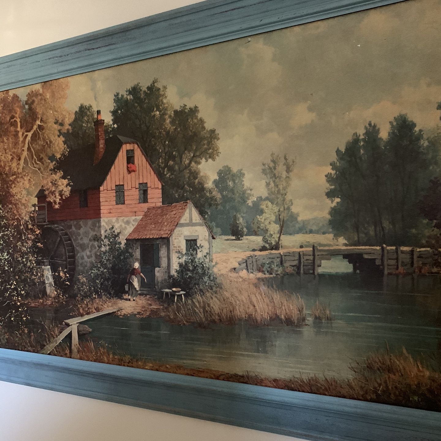 Old Large Vintage Oil Farm House Painting