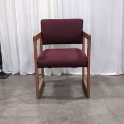 Burgundy Fabric Oak Sled Base Armchair