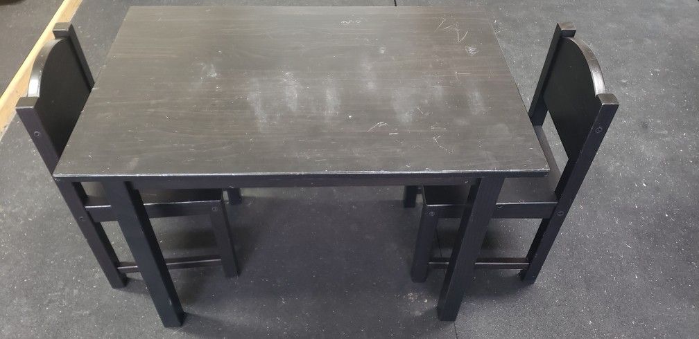 IKEA Sundvik Kids Table with 2 Chairs - Solid Pine (Black)