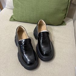 Size 8.5 Womens Fashion Platform Loafers, Comfort Slip-on Leather Loafers