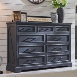 Drawers Dresser for Bedroom, Farmhouse 52'' Wide Dressers & Chests of Drawers w/Roman Column, Large Storage Dressers Organizer for Bedroom Hallway, Bl