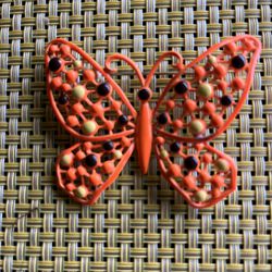 Vintage MCM Enamel Butterfly Brooch Pin Orange Costume Jewelry