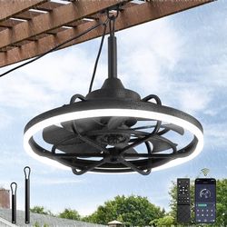Outdoor Ceiling Fans with Light for Patios, 20" Weatherproof Plug in Ceiling Fan, Gazebo Fan Remote&APP Control, 3CCT Dimmable,Caged Ceiling Fan with 