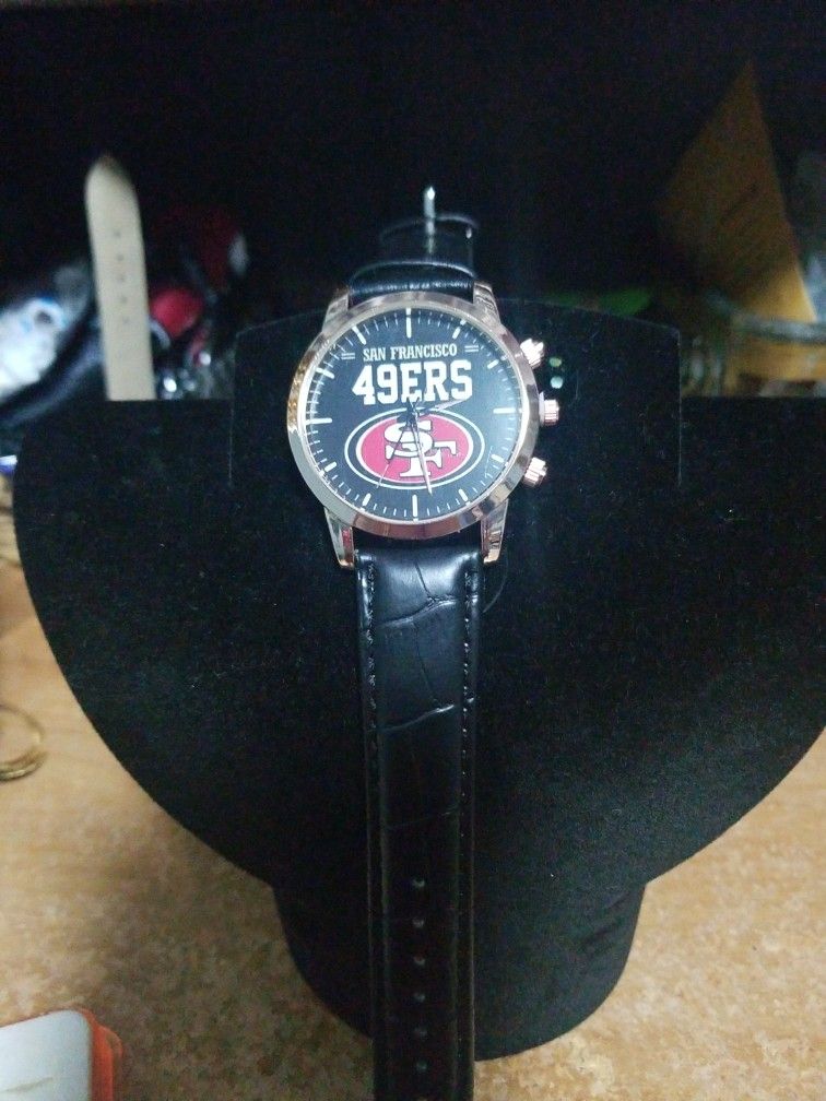 San Fransisco 49er Waterproof Watch Black Leather Band New