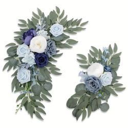 Blue white and Deep Blue Artificial Flowers and Eucalyptus Garland For Arch or Welcome Sign 