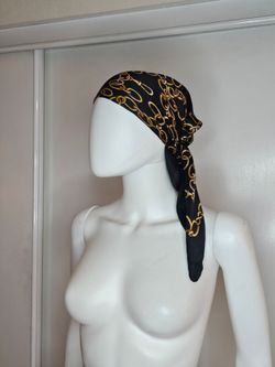 Black & Gold Chain Print Head Scarf - Women Accessories