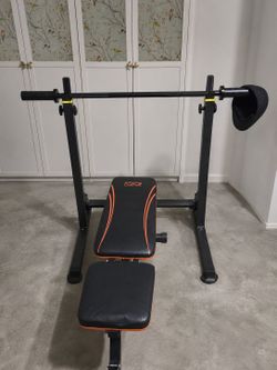 Weight Bench + Bench Press Rack + Long Barbell – Home Gym Set