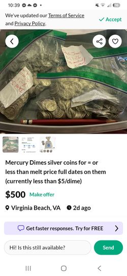 Mercury dimes less than melt price full dates on them downtown Vabeach/Richmond