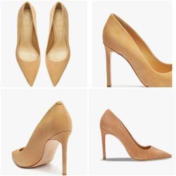 Schutz Lou Pump Honey Beige Nude Suede Stiletto Heels Shoes Women's Size 7.5B