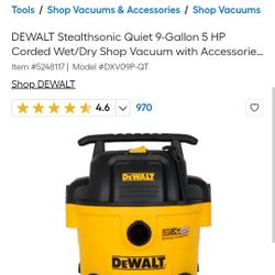 50% Off New Price!!  DeWalt Shop Vac Bought 2 Months Ago 5.5 Horsepower Super Quiet Technology 3 Year Protection Plan Included See Pictures