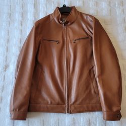 Michael Kors Brown Perforated Leather Jacket Large