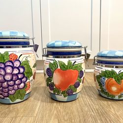 Capriware Michael's Orchard Vintage Ceramic Canisters Set of 3