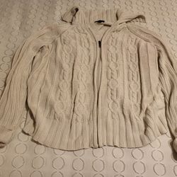 Women 2XL Sonoma creme zip-up hooded cardigan sweater Lot 94